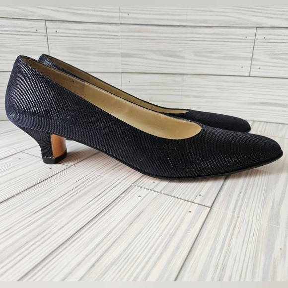 Salvatore Ferragamo Striped Suede Almond Toe Kitten Heels in Midnight Size 8.5 - Picture 6 of 12